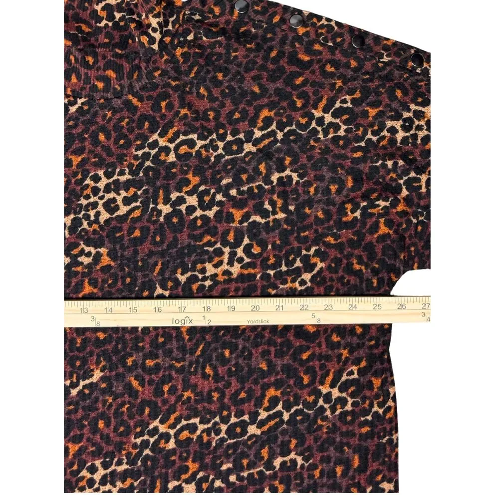 French Laundry Womens‎ Sweater Turtleneck Leopard Buttons Knit 3X Casual Classic